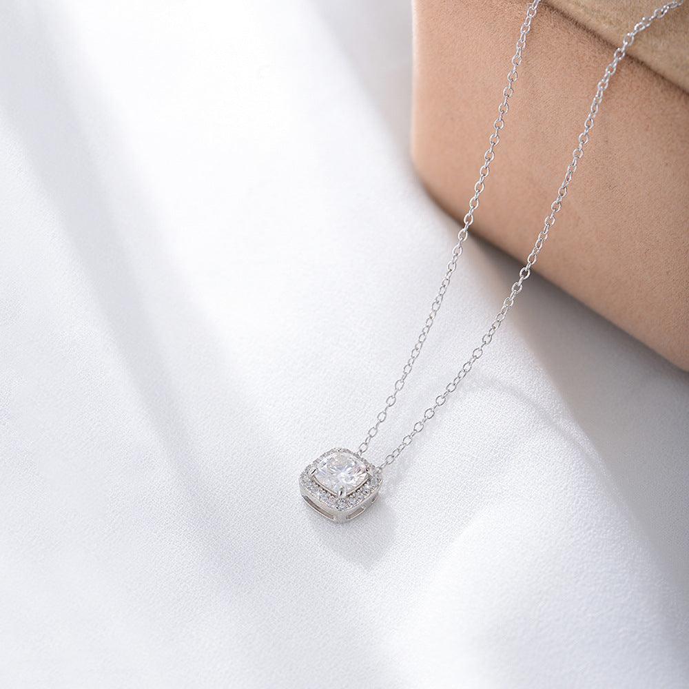 Classic Shining Square Zircon Handmade Series S925 Sterling Silver Necklace