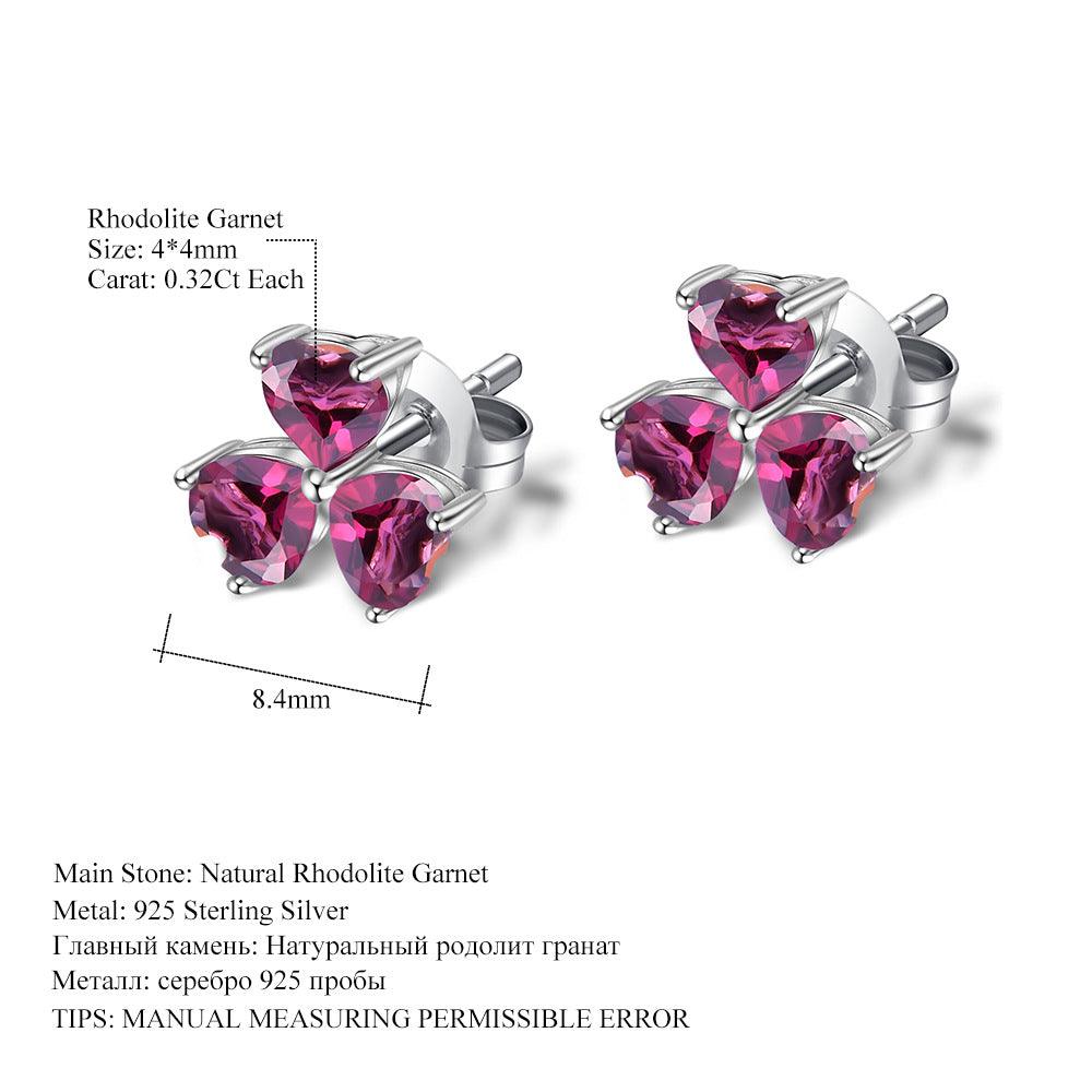 Petal Heart S925 Sterling Silver Natural Amethyst Stud Earrings