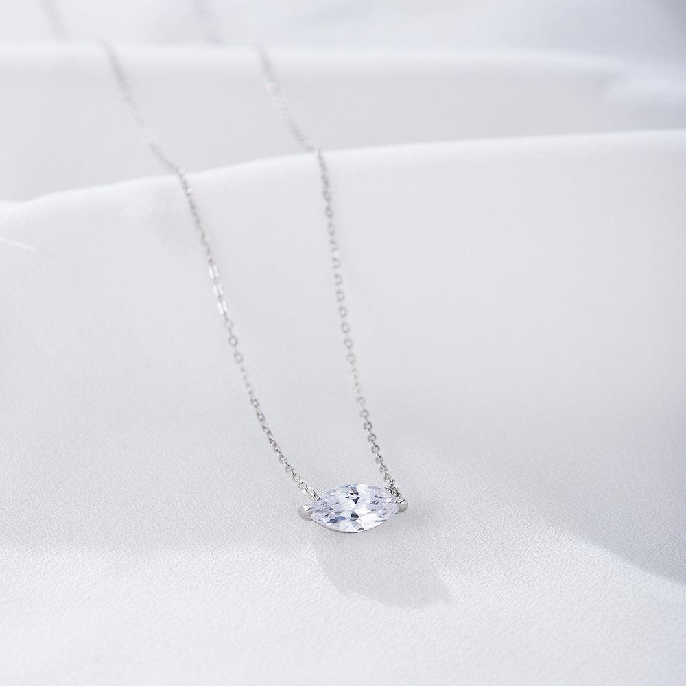 Classic sparkling olive-shaped zircon handmade series S925 sterling silver necklace