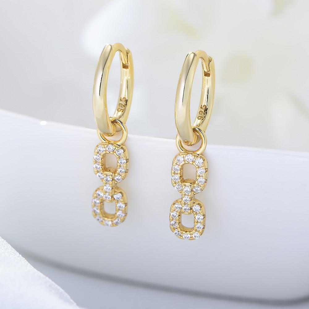 Classic Double Ring Zircon Handmade Series S925 Sterling Silver Earrings
