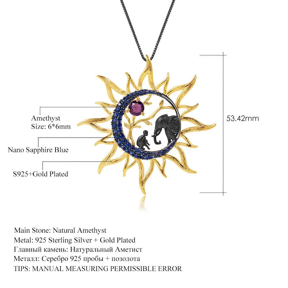 Designer Man And Elephant S925 Silver Natural Gemstone Necklace Pendant-BlingRunway