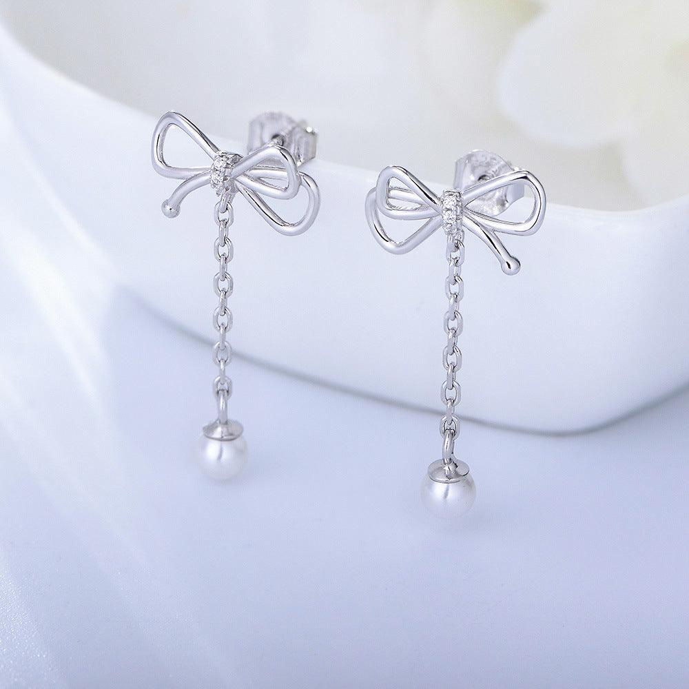 Classic sparkling tassel bowknot handmade series S925 sterling silver earrings