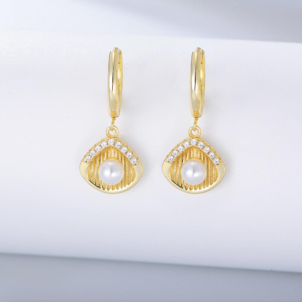 Shell-shaped Handmade Series S925 Sterling Silver Pearl Earrings