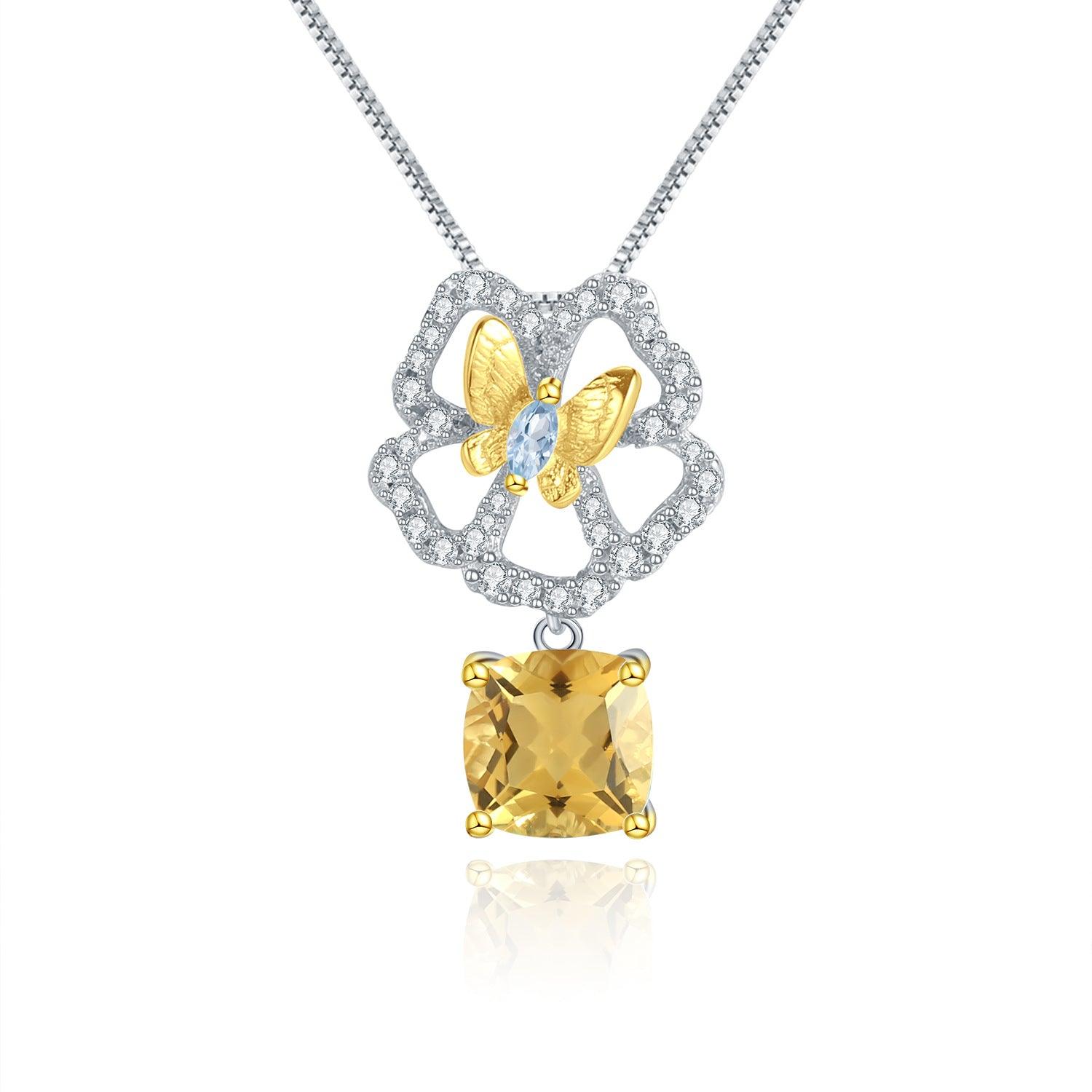 Natural gemstone butterfly design S925 sterling silver necklace-BlingRunway