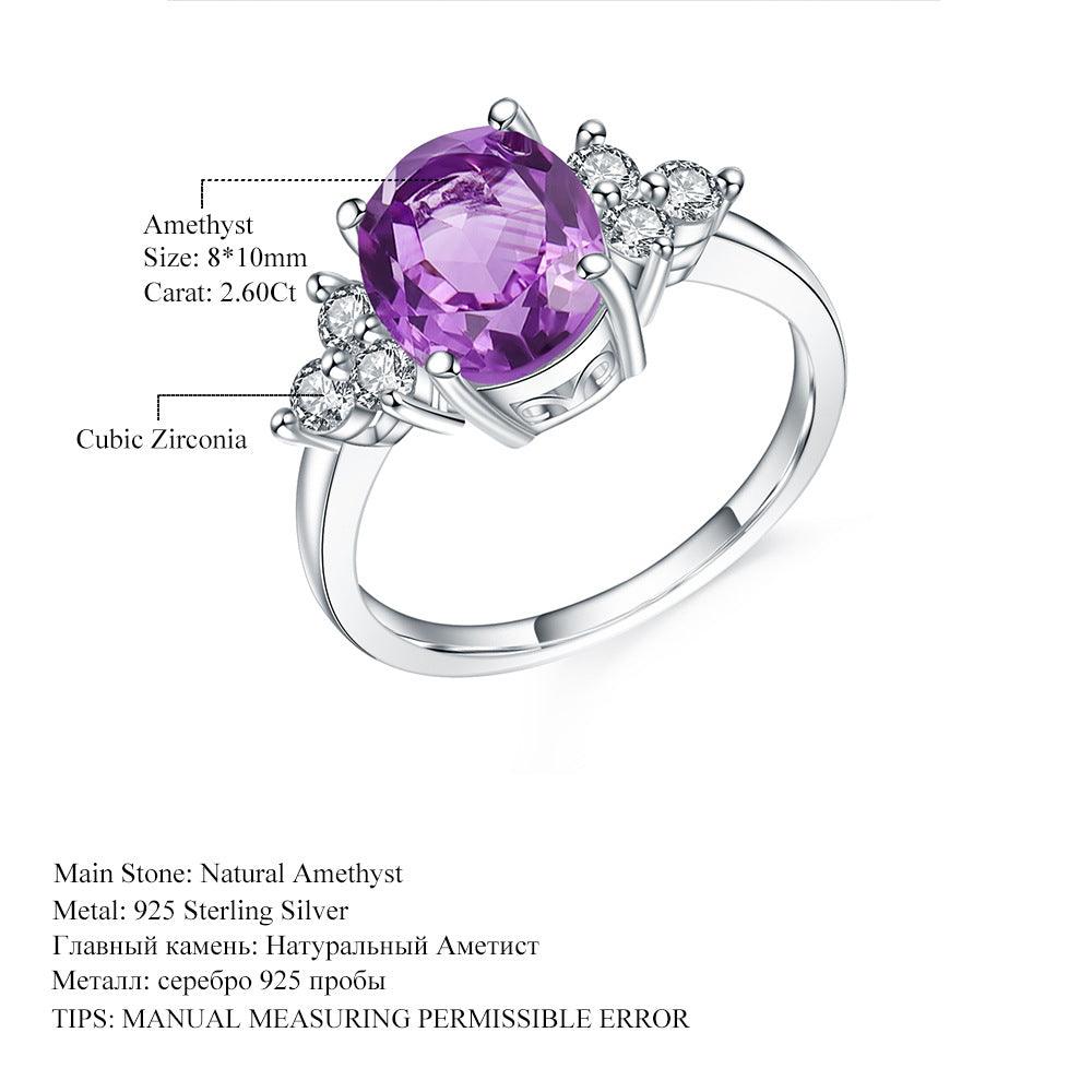 Oval natural gemstone with S925 sterling silver ring on the side-BlingRunway