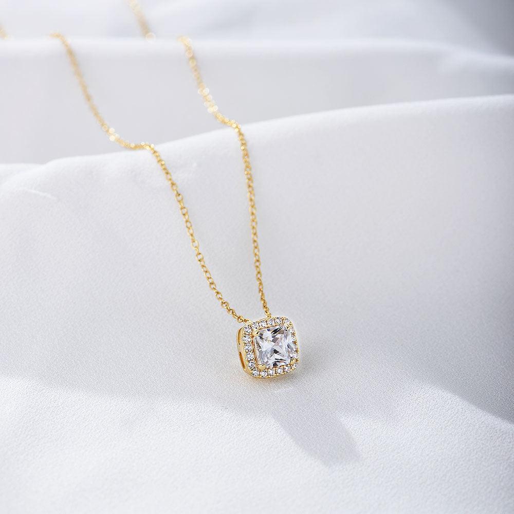 Classic Shining Square Zircon Handmade Series S925 Sterling Silver Necklace