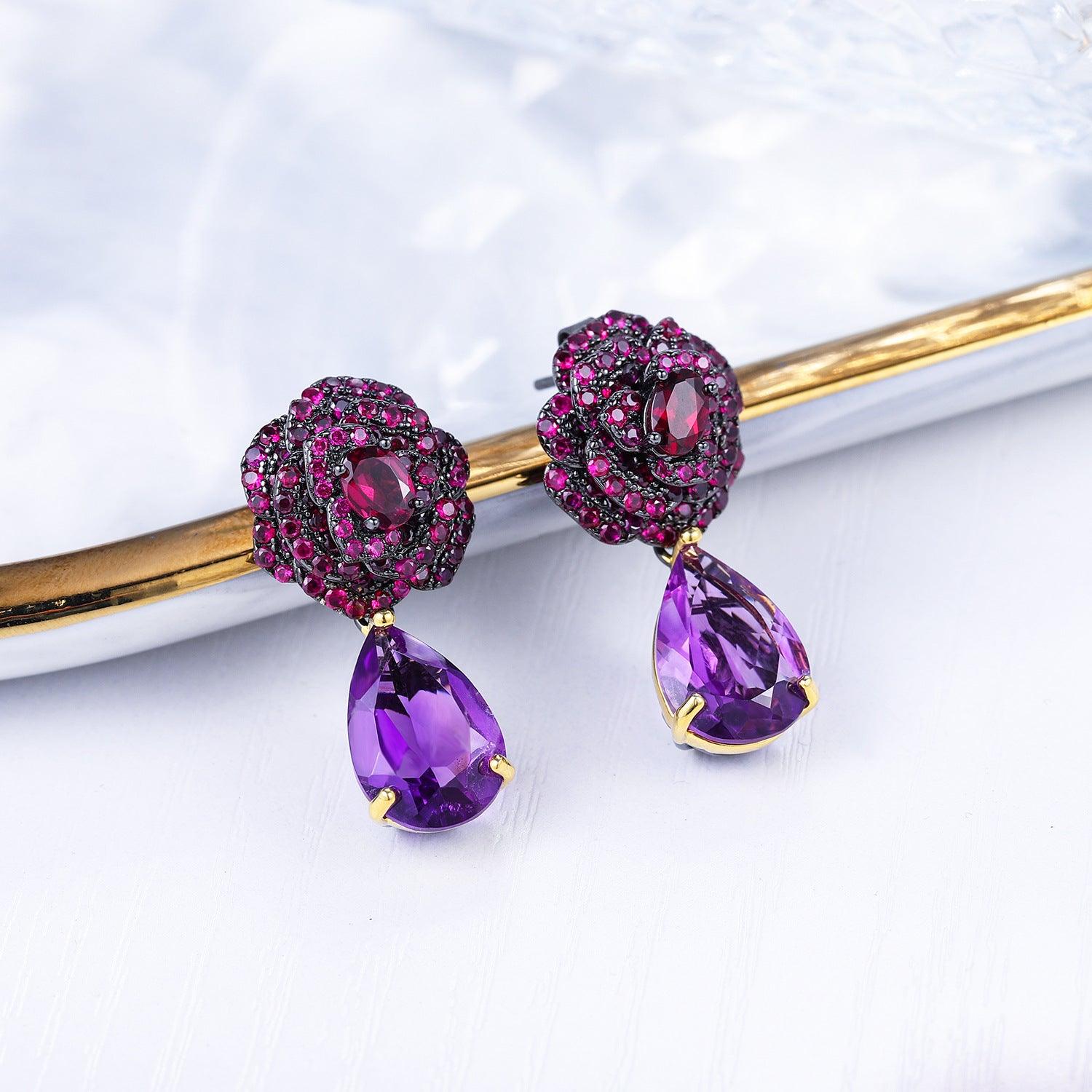 Rose Tears Natural Amethyst S925 Silver Earrings