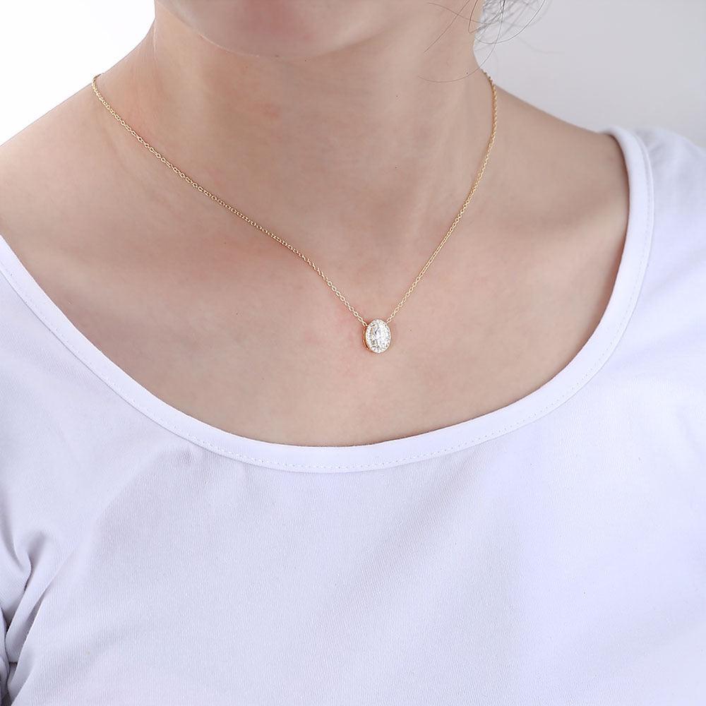 Classic sparkling oval zircon handmade series S925 sterling silver necklace