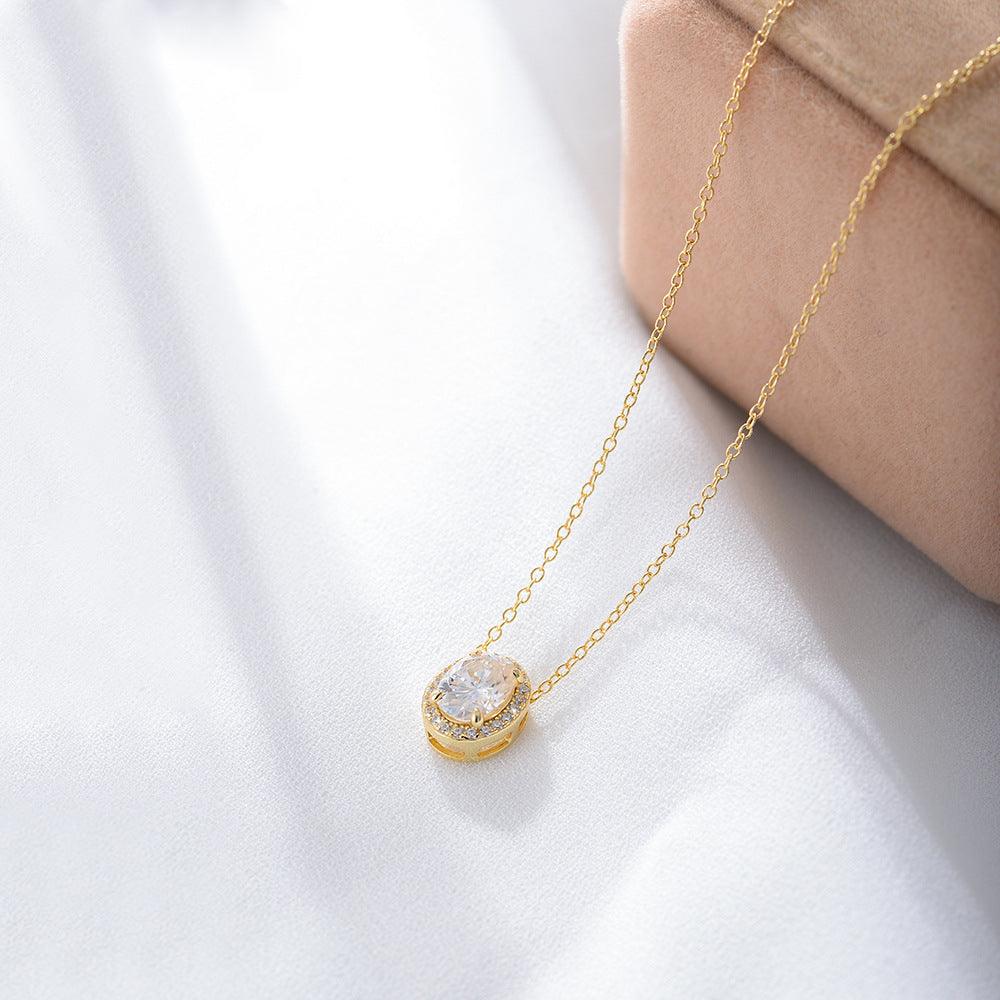 Classic sparkling oval zircon handmade series S925 sterling silver necklace