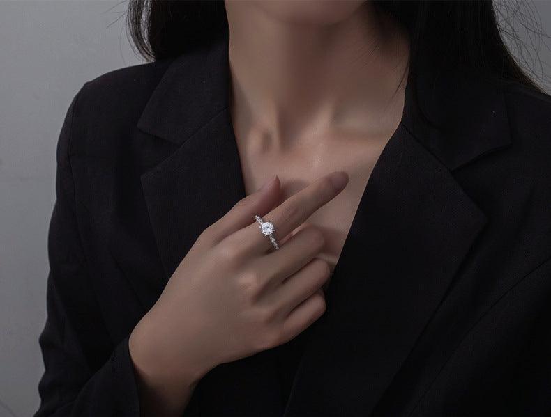 Brilliant Cut Round Wall Setting S925 Silver Ring