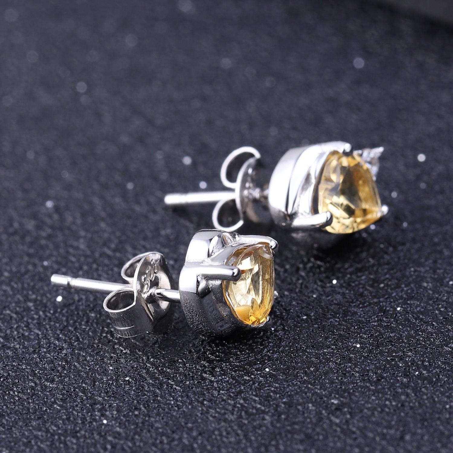 Natural Citrine Heart Shape S925 Sterling Silver Earrings-BlingRunway