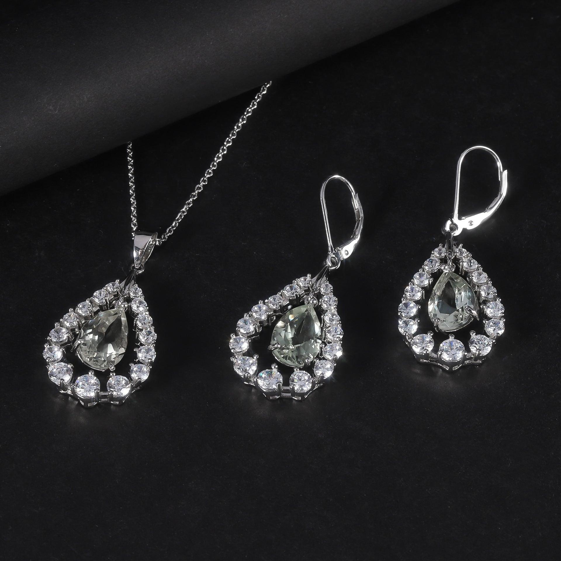 French Design S925 Silver Natural Green Amethyst Stud Earrings
