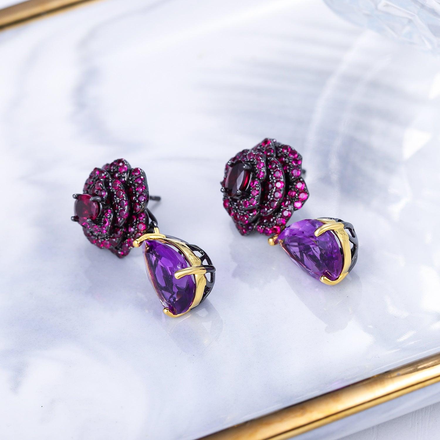 Rose Tears Natural Amethyst S925 Silver Earrings