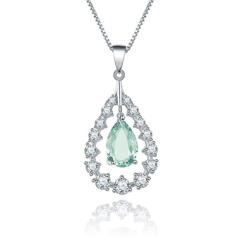 French Design S925 Sterling Silver Inlaid Natural Green Amethyst Pendant-BlingRunway