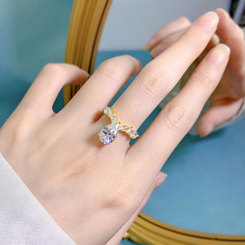 Crown Series S925 Silver High Carbon Simulation Diamond Water Drop Ring