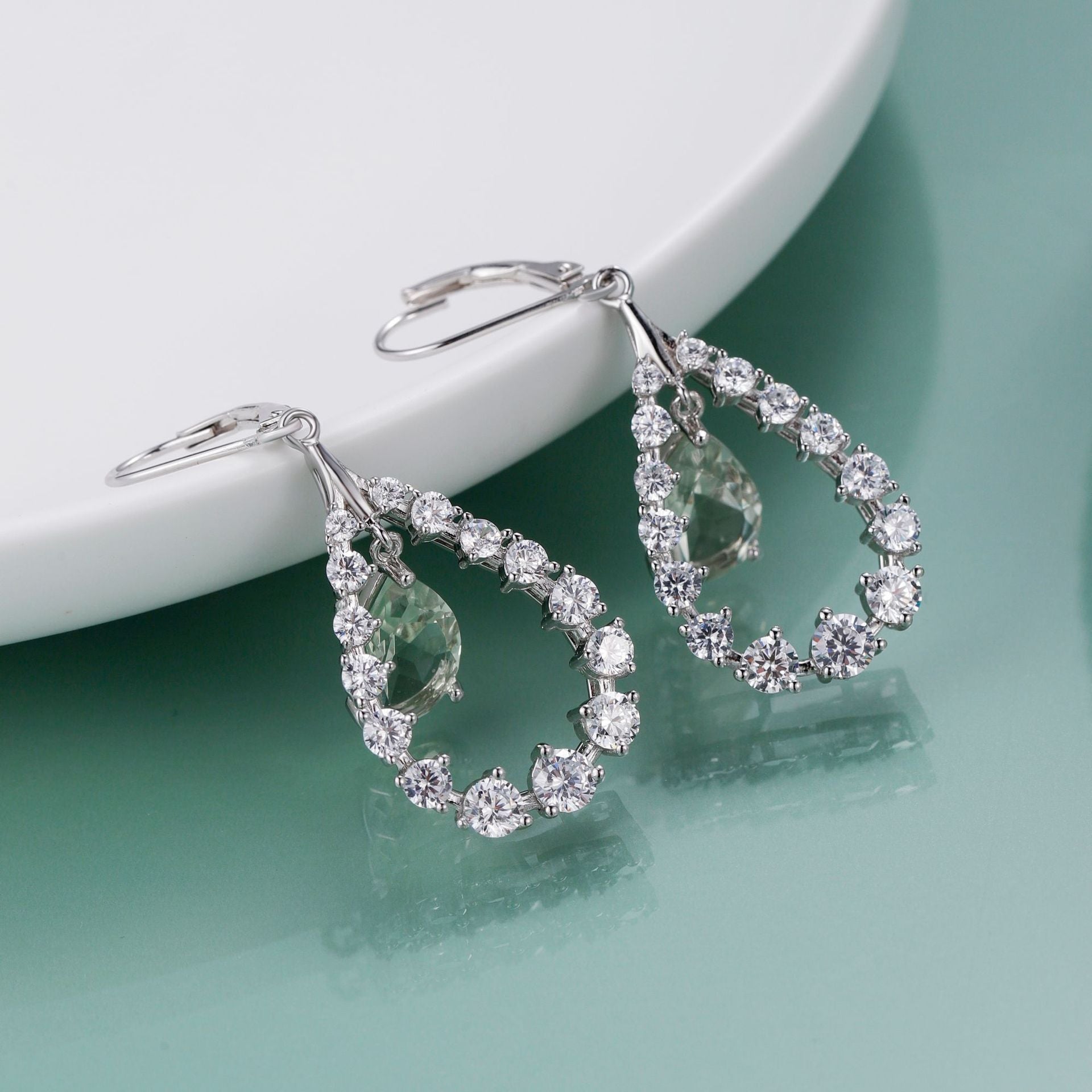French Design S925 Silver Natural Green Amethyst Stud Earrings