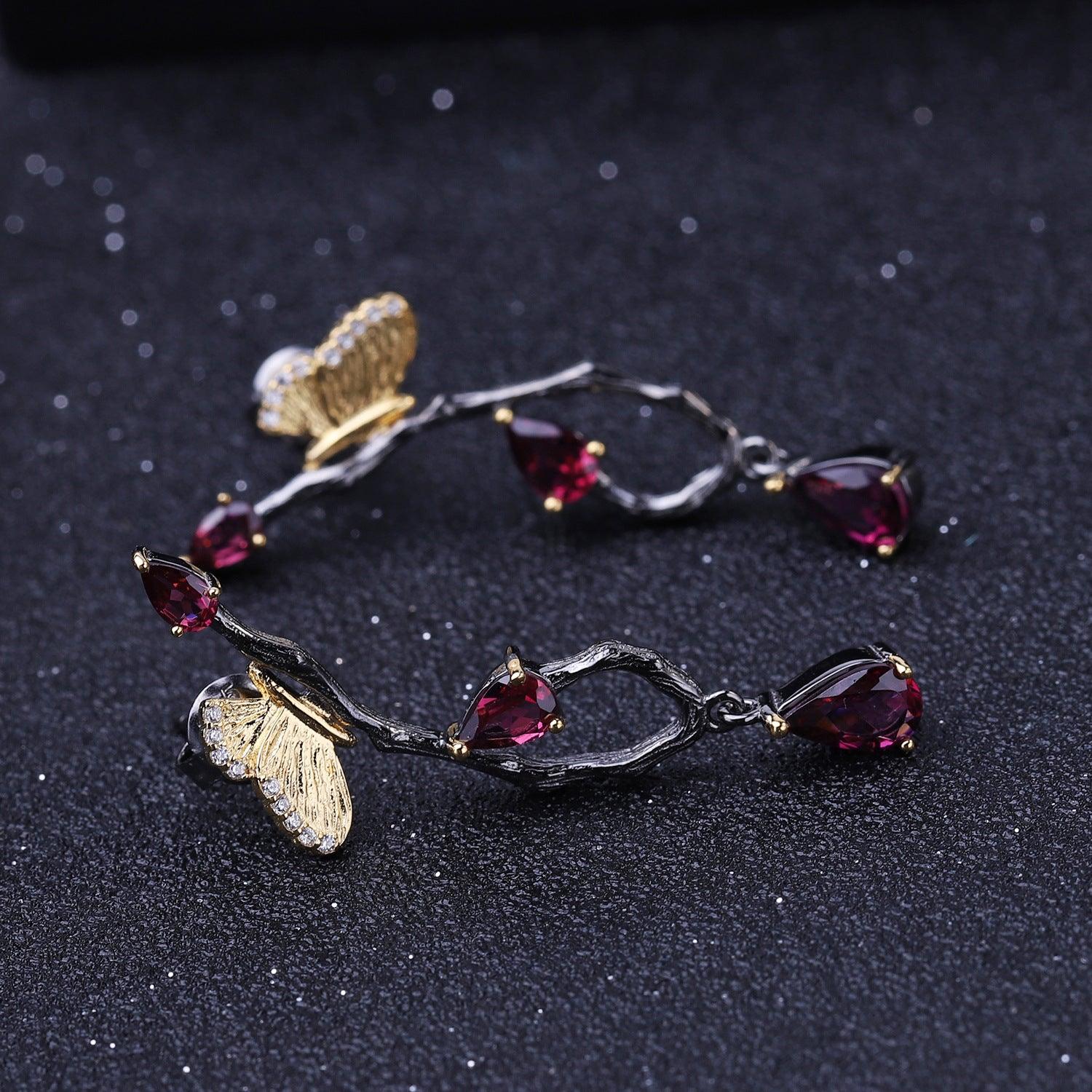 Secret Garden Butterfly Design S925 Sterling Silver Natural Topaz Earrings