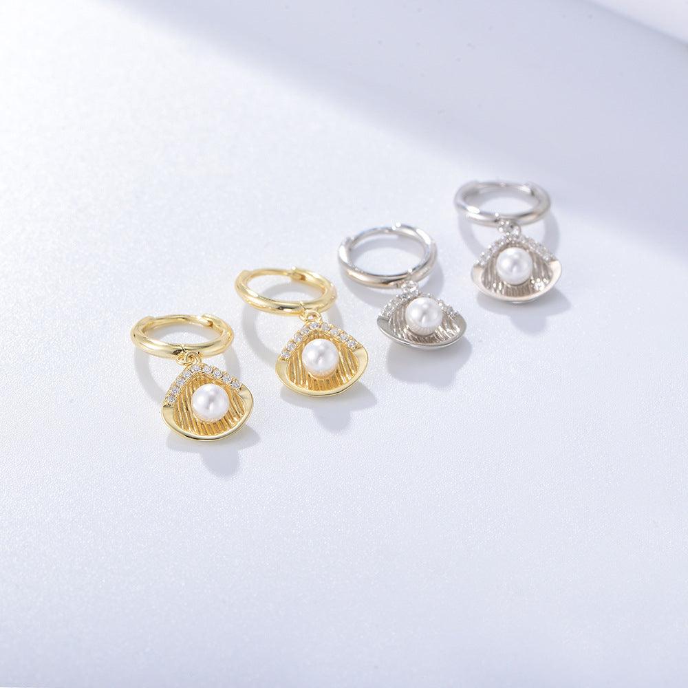 Shell-shaped Handmade Series S925 Sterling Silver Pearl Earrings