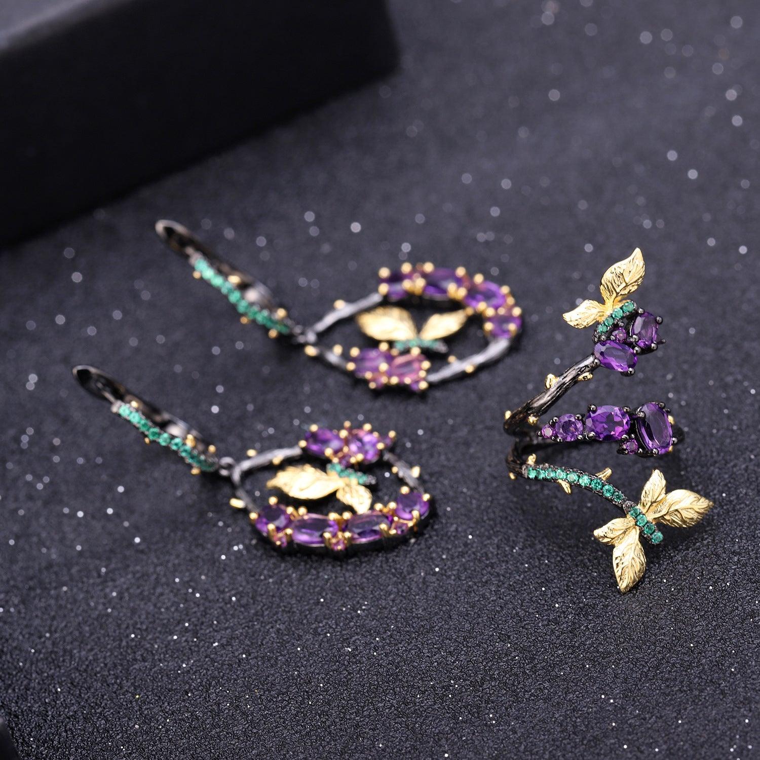 Secret Garden Series Wind Butterfly S925 Sterling Silver Natural Amethyst Earrings