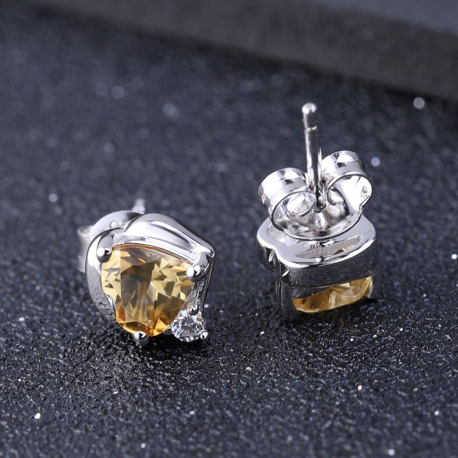 Natural Citrine Heart Shape S925 Sterling Silver Earrings
