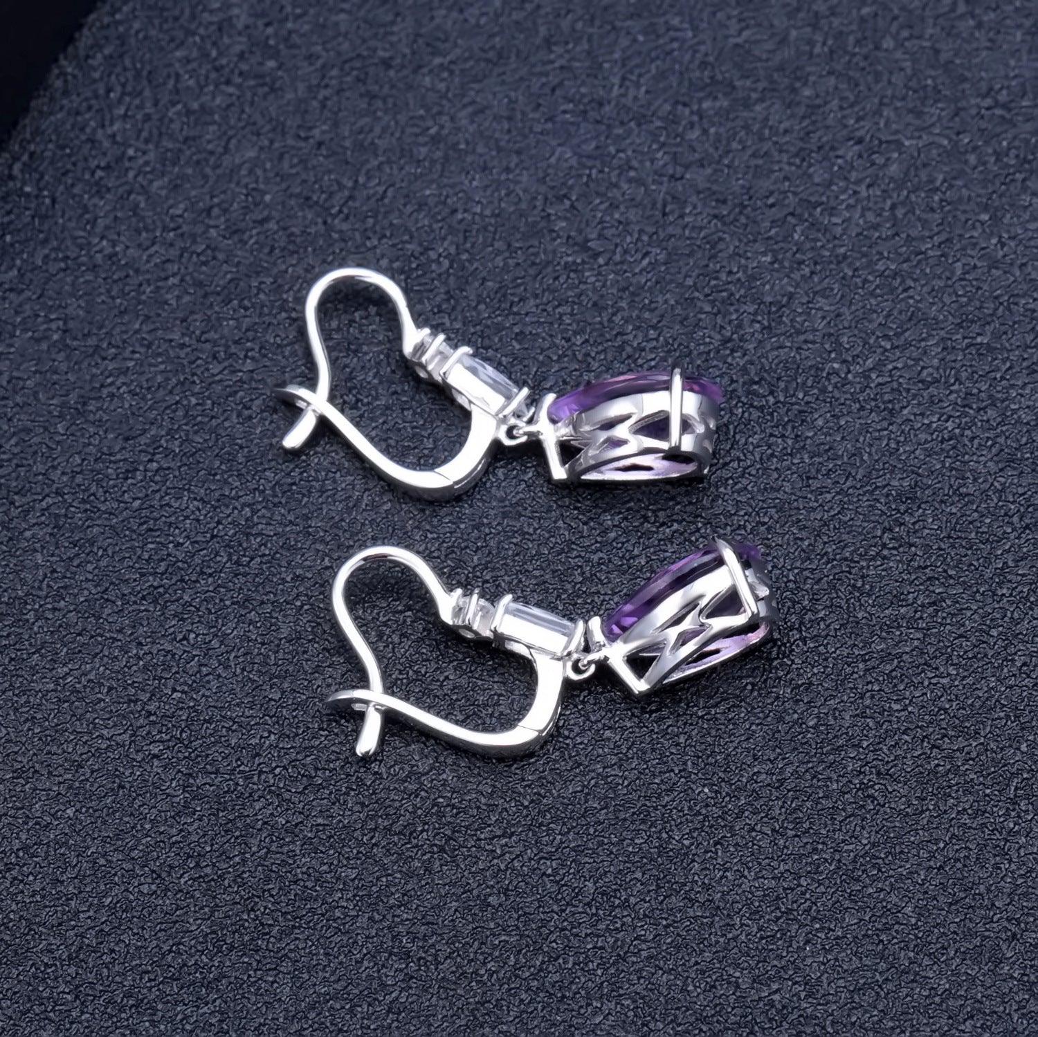 Classic Drop Shape S925 Silver Inlaid Natural Amethyst Earrings