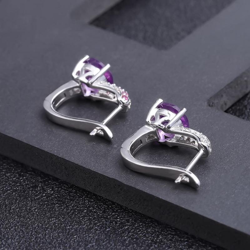 Allover Classic S925 Sterling Silver Natural Amethyst Earrings