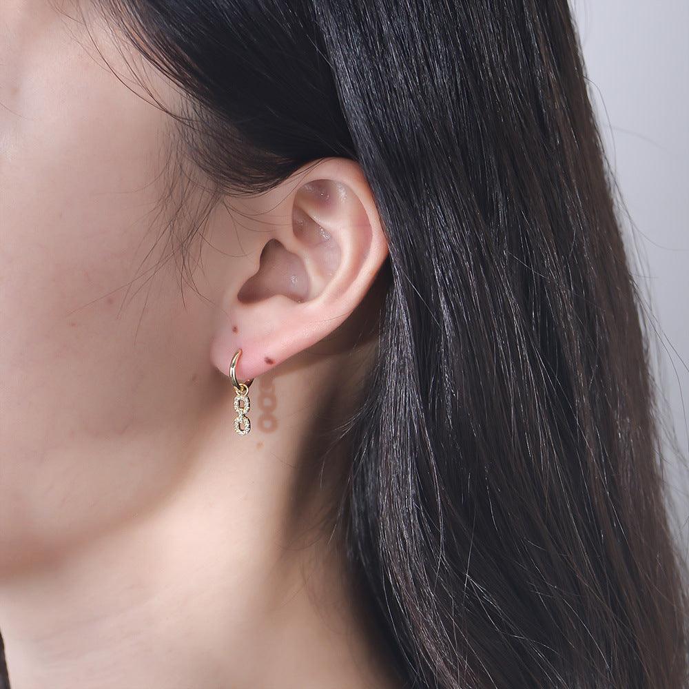 Classic Double Ring Zircon Handmade Series S925 Sterling Silver Earrings
