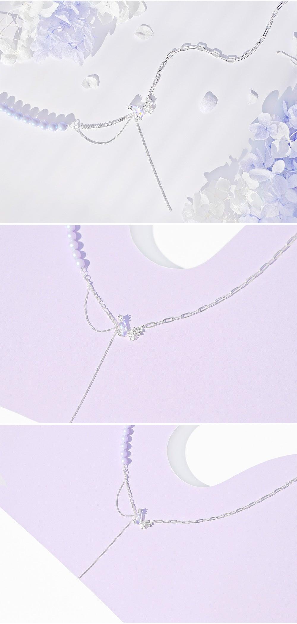 S925 Sterling Silver Pearl Stitching Aurora Butterfly Necklace Spice Girls Advanced Sense Clambone Chain