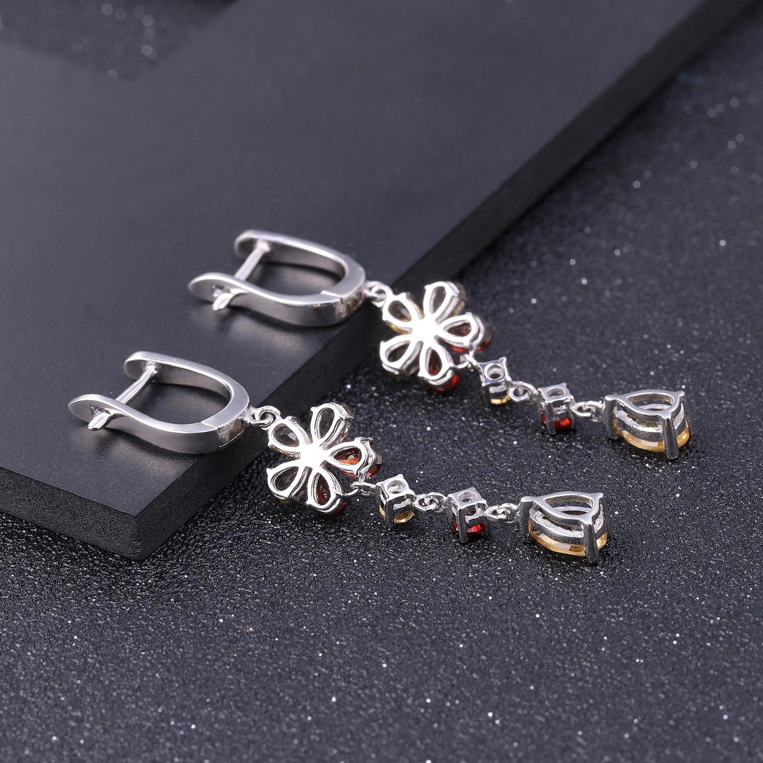 Natural Gemstone Sunflower Design S925 Sterling Silver Earrings