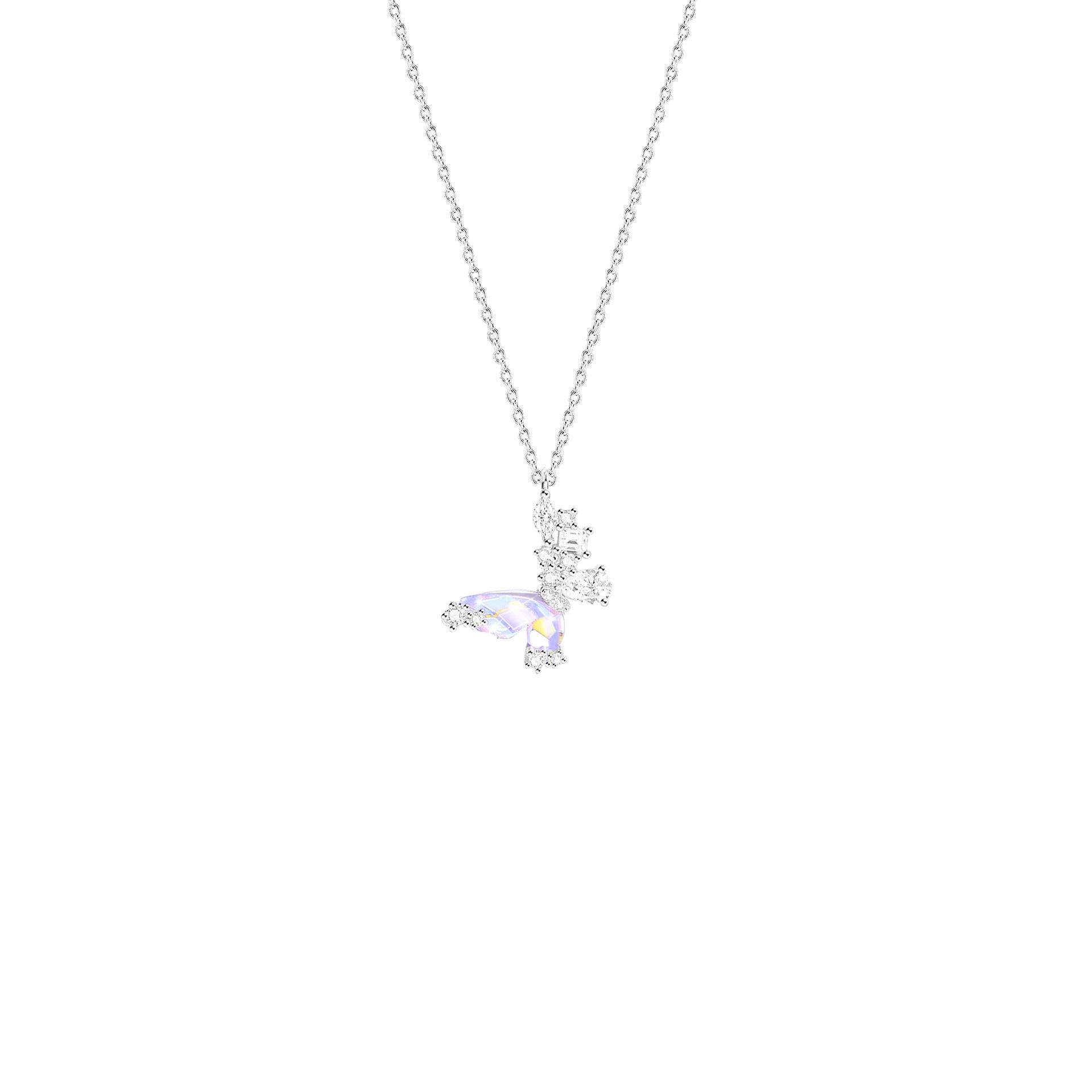 S925 Sterling Silver Pearl Stitching Aurora Butterfly Necklace Spice Girls Advanced Sense Clambone Chain
