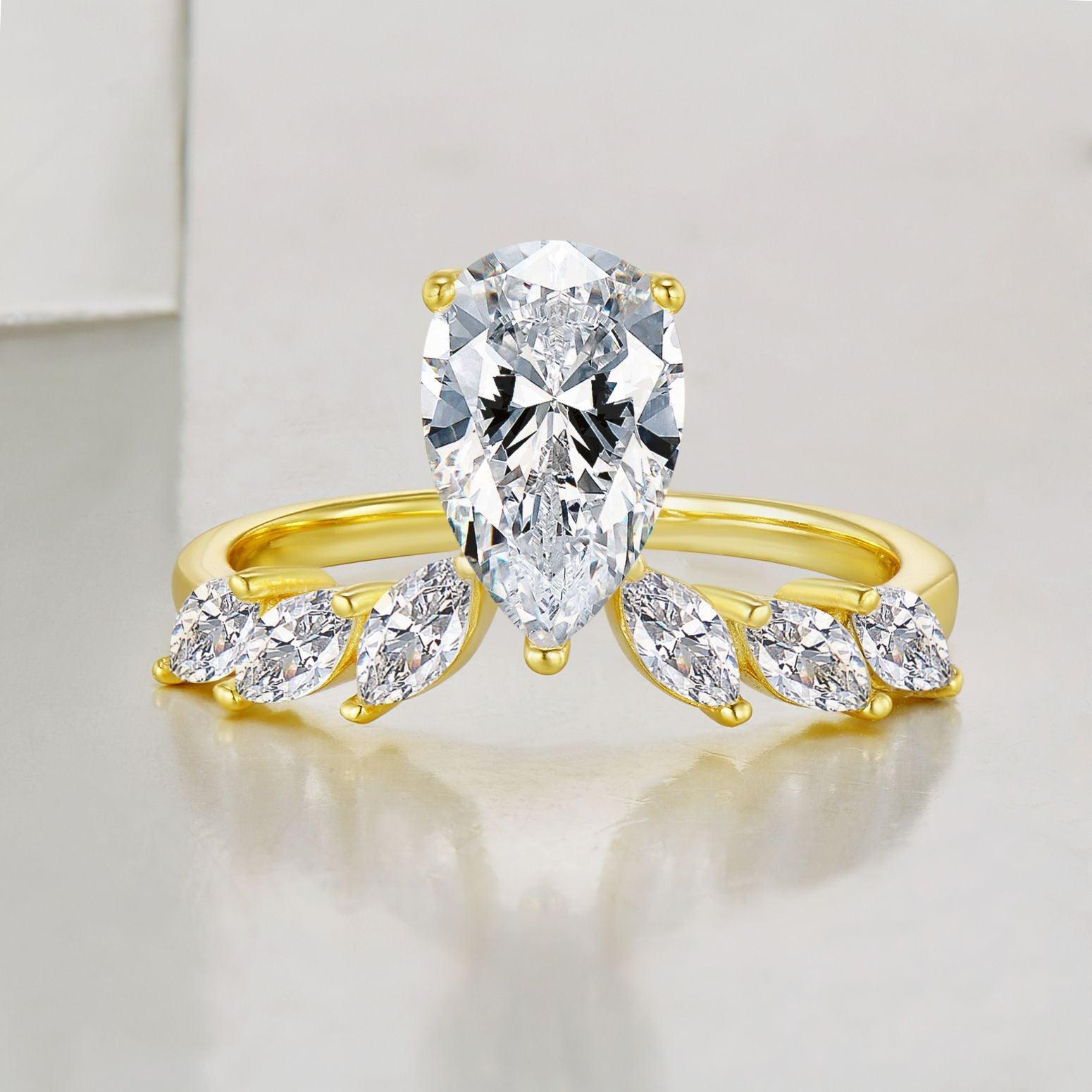 Crown Series S925 Silver High Carbon Simulation Diamond Water Drop Ring