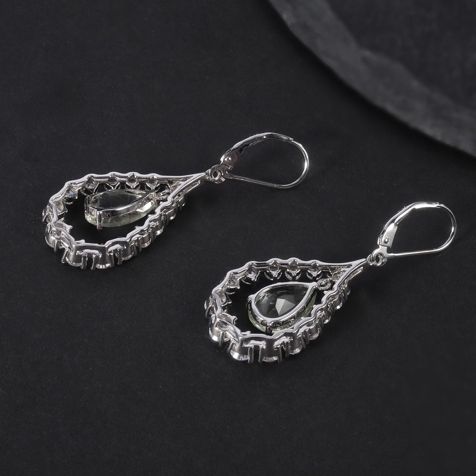 French Design S925 Silver Natural Green Amethyst Stud Earrings