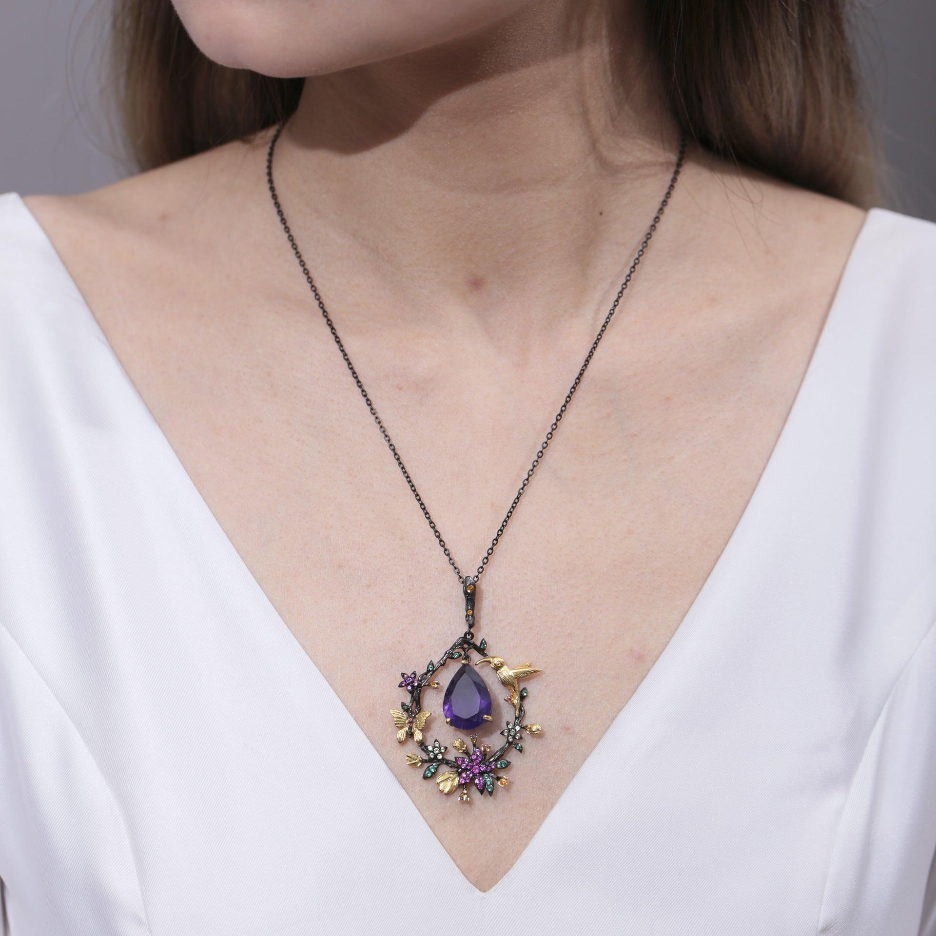 Flower Design S925 Silver Natural Gemstone Necklace-BlingRunway
