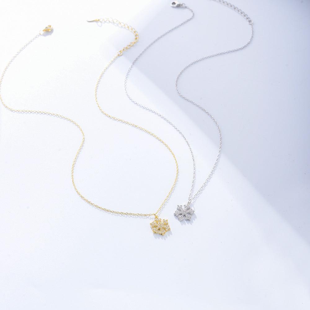 Classic Sparkling Snowflake Zircon Handmade Series S925 Sterling Silver Necklace