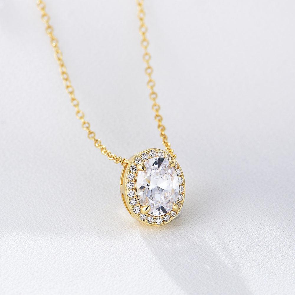 Classic sparkling oval zircon handmade series S925 sterling silver necklace