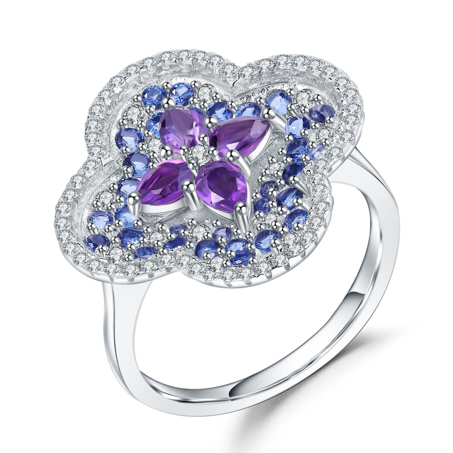 Flowers Series S925 Silver Inlaid Natural Amethyst Ring-BlingRunway