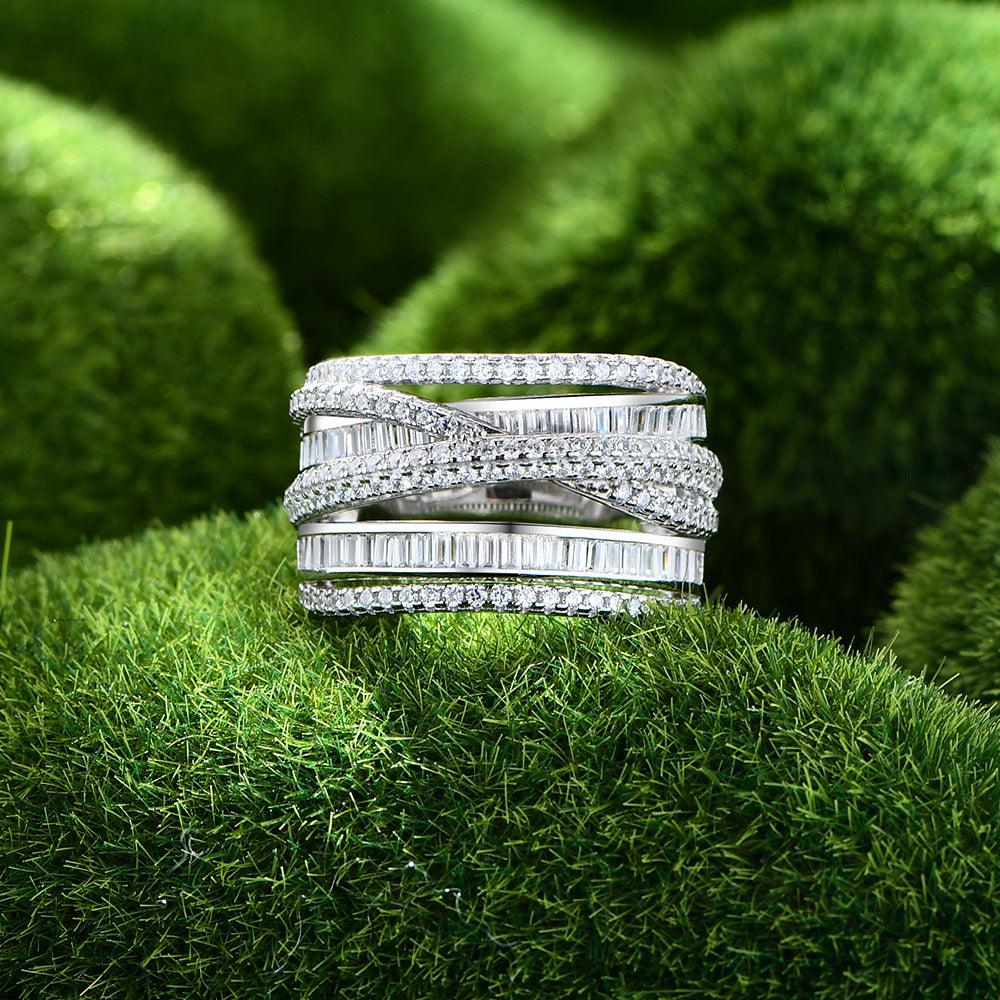 Luxurious Orbital Inlaid Colored Gemstone S925 Sterling Silver Ring