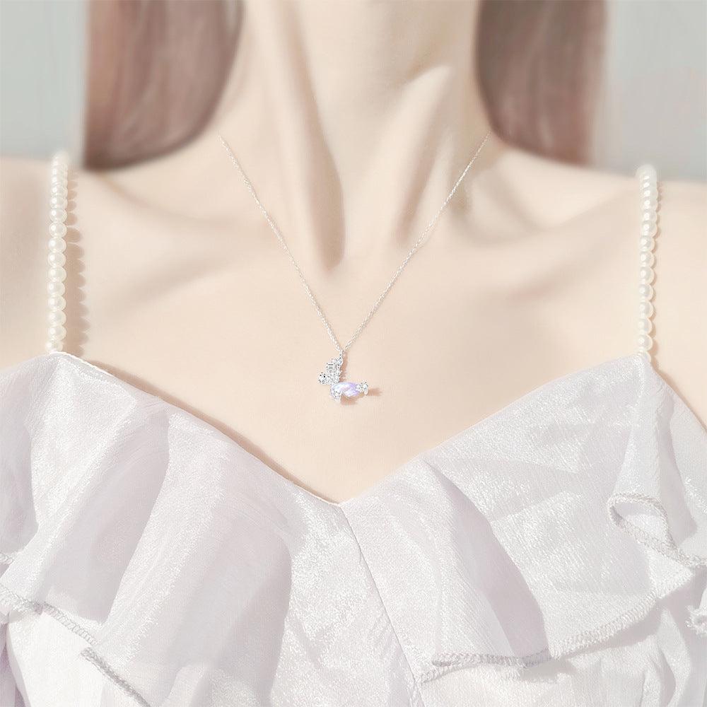 S925 Sterling Silver Pearl Stitching Aurora Butterfly Necklace Spice Girls Advanced Sense Clambone Chain