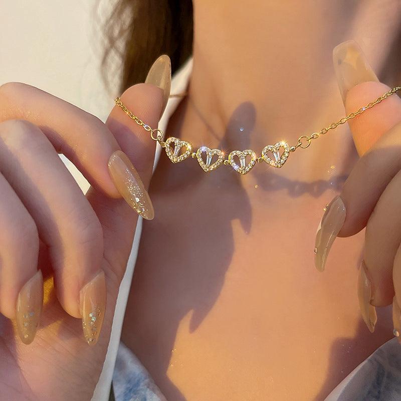 Bling Runway Heart zircon magnetic pendant tiktok necklace