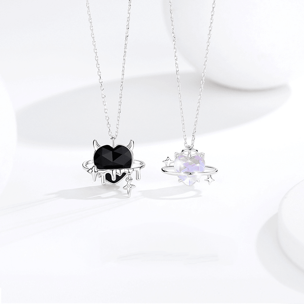 Aurora Series Devil Star Angel Heart Pendant S925 Sterling Silver Necklace