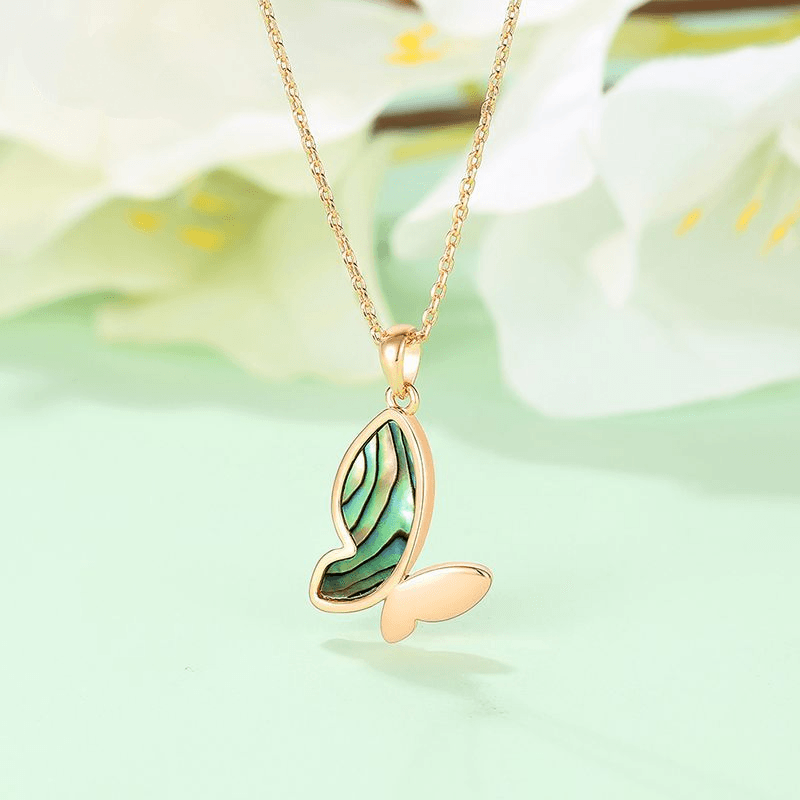 Inlaid Shell Gold Butterfly Necklace