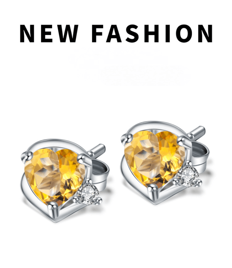 Natural Citrine Heart Shape S925 Sterling Silver Earrings