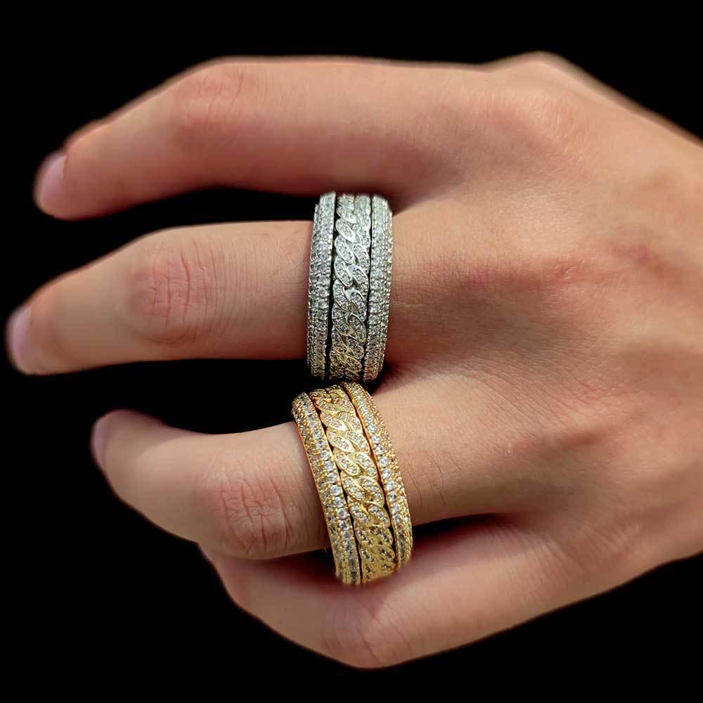 Hip Hop Style Copper Set Zircon Rotatable Cuban Ring-BlingRunway
