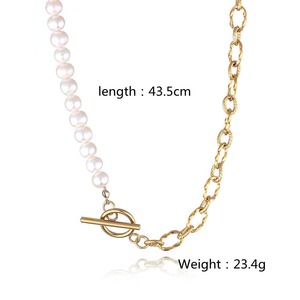 Classic Freshwater Pearl OT Buckle Half Pearl Half Chain Necklace