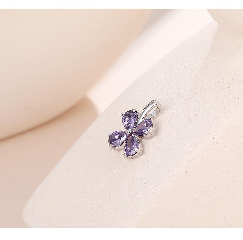 Purple Clover Pendant S925 Sterling Silver Necklace