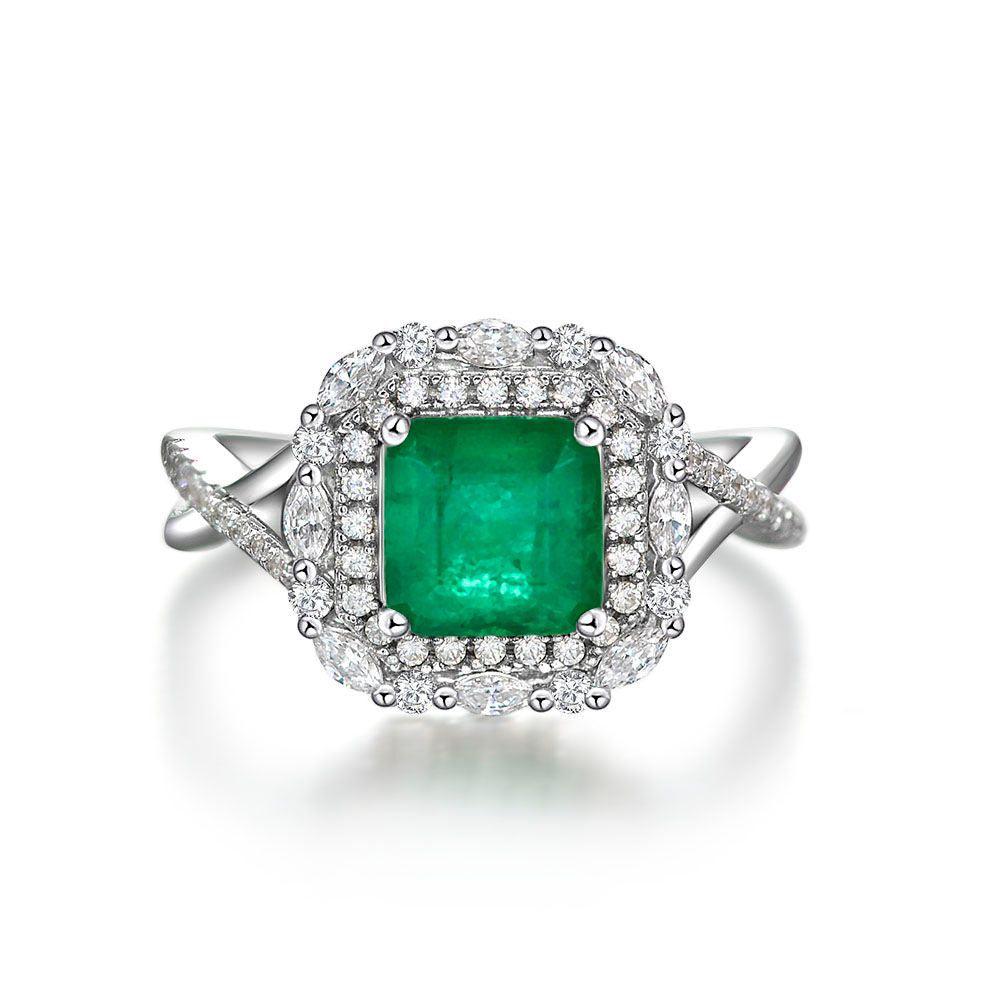 Square Emerald Zircon Handmade Silver Ring-BlingRunway
