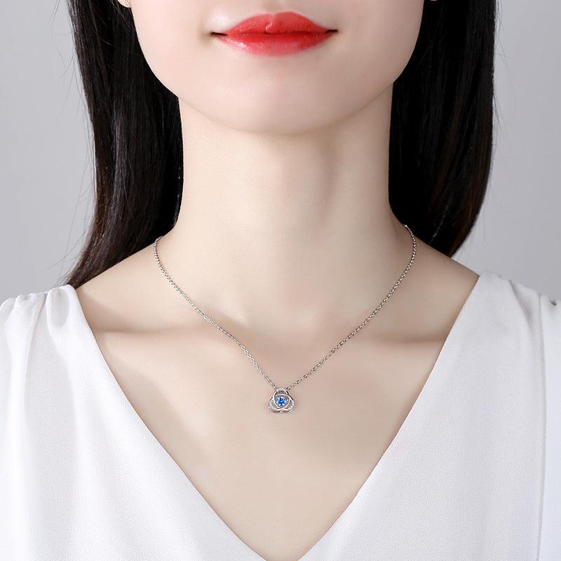 Blue Clover Pendant S925 Sterling Silver Necklace