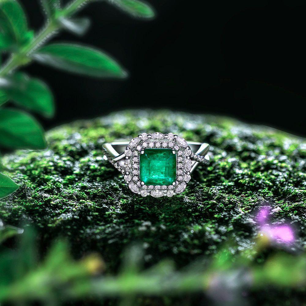 Square Emerald Zircon Handmade Silver Ring-BlingRunway