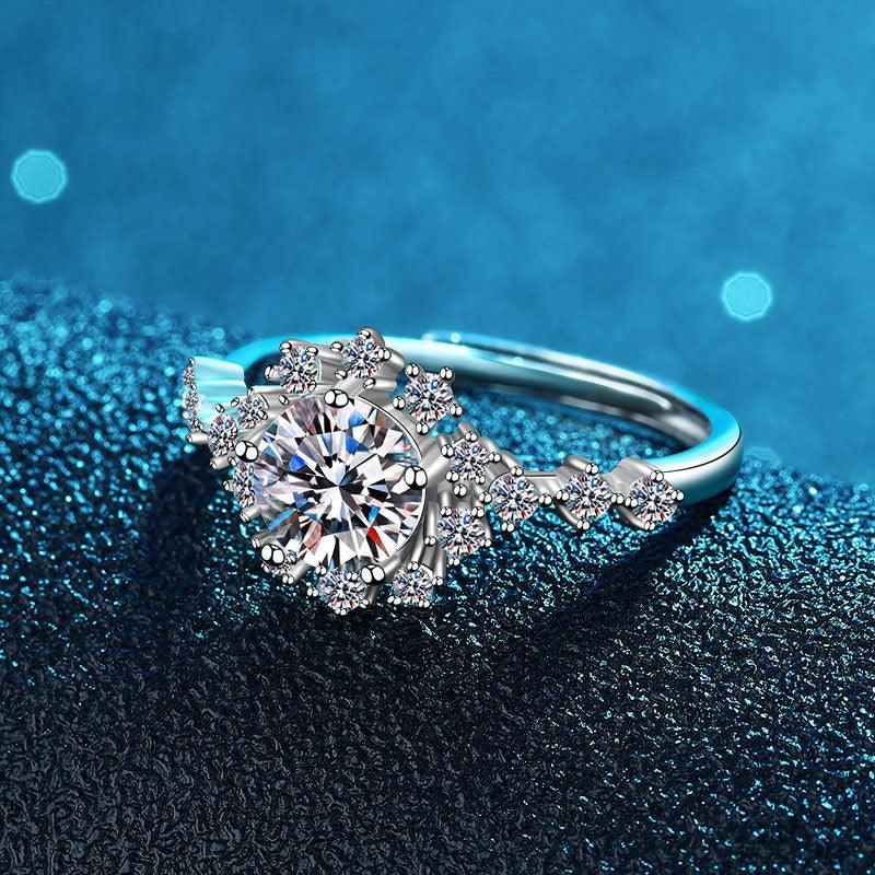 Bling Runway Snowflake design one carat main zircon handmade S925 sterling silver ring