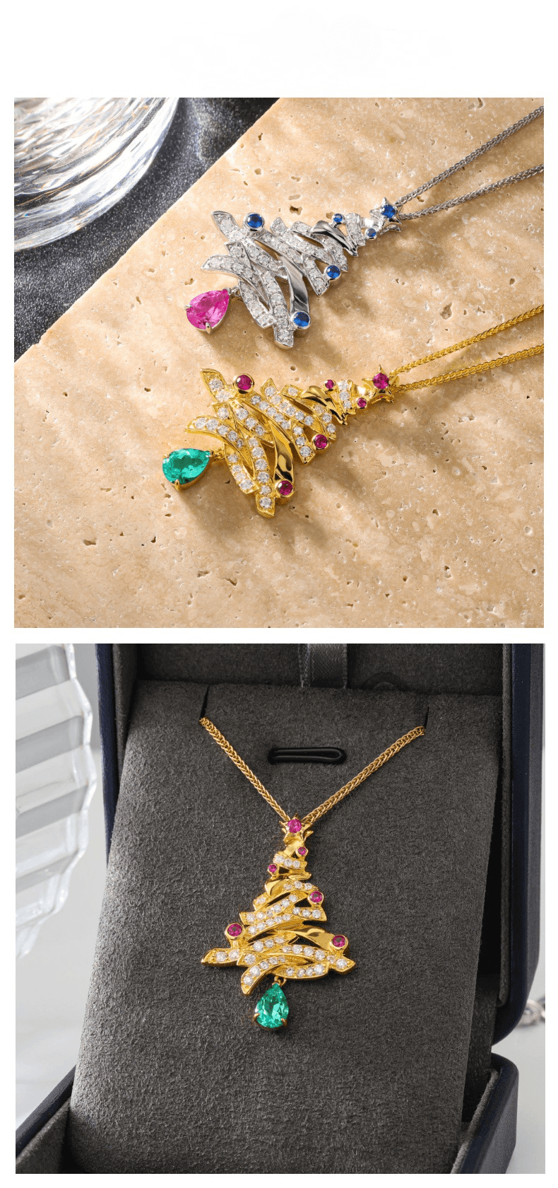 Artificial Gemstone Christmas Tree Design S925 Sterling Silver Necklace